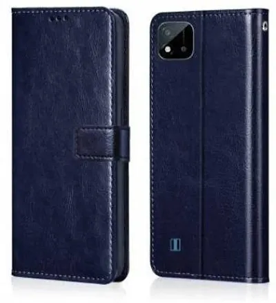 Cloudza Realme C20 Flip Back Cover | PU Leather Flip Cover Wallet Case with TPU Silicone Case Back Cover for Realme C20 Blue