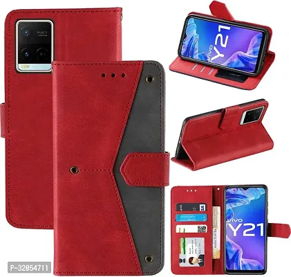 Vivo Y21 2021 Flip Cover Rahishi Flip Cover Compatible for Vivo Y21 2021 Executive Red, Magnetic Closure