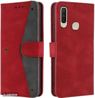 Vivo Y17 Flip Cover Rahishi Flip Cover Compatible for Vivo Y17 Executive Red, Magnetic Closure-thumb0