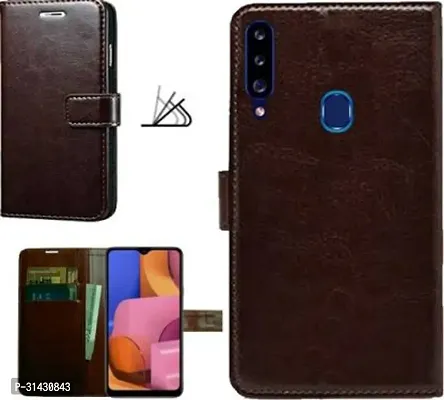 Flip Cover Compatible for Samsung Galaxy A20s Brown