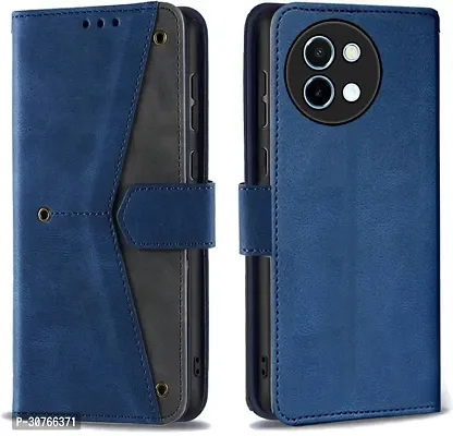 Rahishi Artificial Leather Flip Cover Compatible for vivo Y58 5G CPH2665 Designed Blue