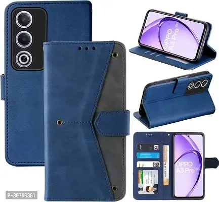 Rahishi Artificial Leather Flip Cover Compatible for OPPO A3 Pro 5G CPH2665 Designed Blue