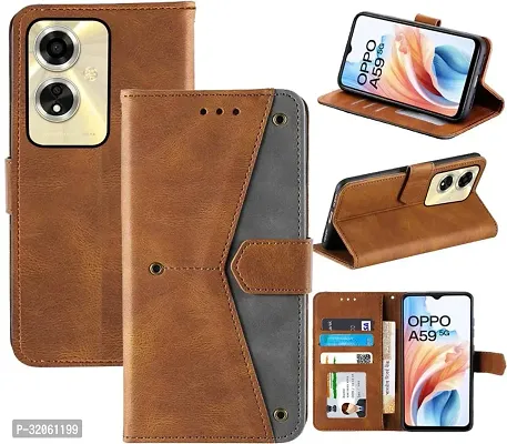 Oppo A59 Flip Cover Rahishi Flip Cover Compatible for Oppo A59 Cover, Executive Brown, Magnetic Closure-thumb0