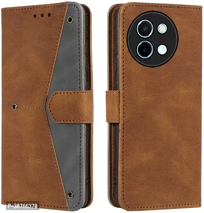 Rahishi Artificial Leather Flip Cover Compatible for vivo Y58 5G CPH2665 Designed Brown