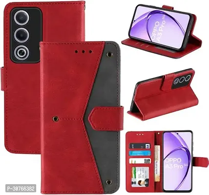 Rahishi Artificial Leather Flip Cover Compatible for OPPO A3 Pro 5G CPH2665 Designed Red