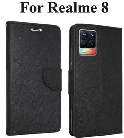 Rahishi Flip Cover Compatible for Realme 8 Back Cover Soft Silicon Tpu Flip Cover Black