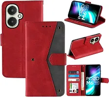 Rahishi Flip Cover Compatible for POCO M6 5G|MZB0H0QIN|MZB0G8KIN|MZB0G8LIN|MZB0H4XIN|MZB0H0OIN Back Cover Soft Silicon Tpu Flip Cover Executive Red, Magnetic Closure-thumb3