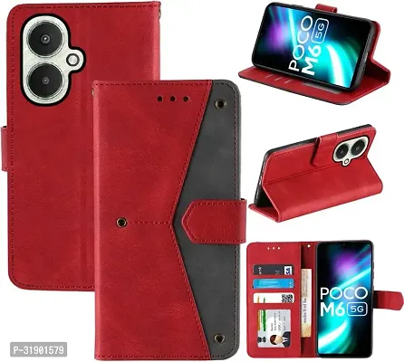 Rahishi Flip Cover Compatible for POCO M6 5G|MZB0H0QIN|MZB0G8KIN|MZB0G8LIN|MZB0H4XIN|MZB0H0OIN Back Cover Soft Silicon Tpu Flip Cover Executive Red, Magnetic Closure-thumb4