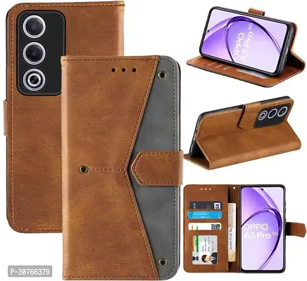 Rahishi Artificial Leather Flip Cover Compatible for OPPO A3 Pro 5G CPH2665 Designed Brown-thumb0