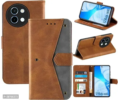 Rahishi Artificial Leather Flip Cover Compatible for Vivo Y38 5G vivo Y58 5G CPH2665 Designed Brown