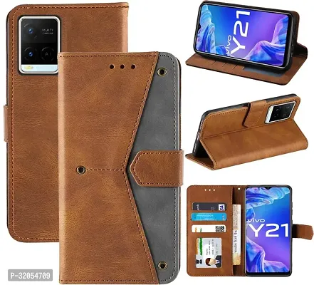 Vivo Y21 2021 Flip Cover Rahishi Flip Cover Compatible for Vivo Y21 2021 Executive Brown, Magnetic Closure-thumb0