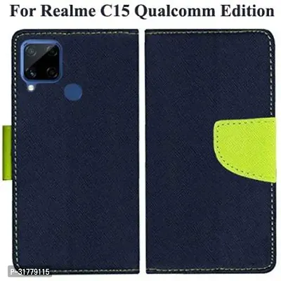 Rahishi Flip Cover Compatible for Realme C15 Qualcomm Edition Back Cover Soft Silicon Tpu Flip Cover Blue