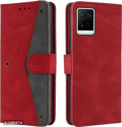 Vivo Y21G Flip Cover Rahishi Flip Cover Compatible for Vivo Y21G Executive Red, Magnetic Closure-thumb0