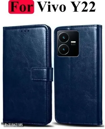 Rahishi Flip Cover Compatible for Vivo Y22 Back Cover Soft Silicon Tpu Flip Cover Navy Blue-thumb0