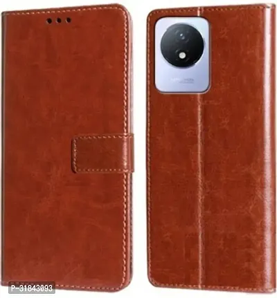 Rahishi Flip Cover Compatible for Vivo Y02 Back Cover Soft Silicon Tpu Flip Cover Cherry Brown-thumb0