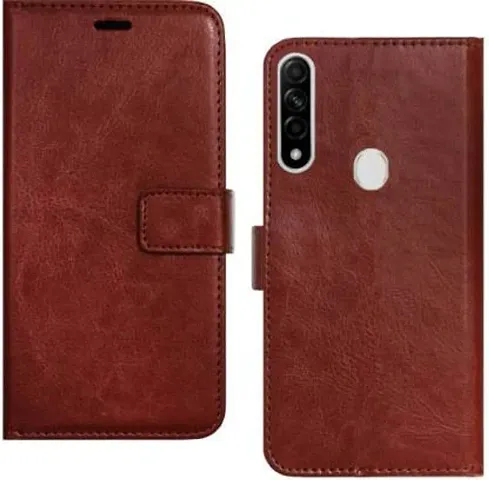 Cloudza Oppo A8 Flip Back Cover | PU Leather Flip Cover Wallet Case with TPU Silicone Case Back Cover for Oppo A8 Brown