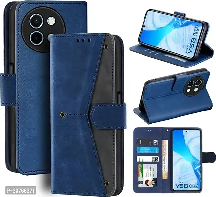 Rahishi Artificial Leather Flip Cover Compatible for vivo Y58 5G CPH2665 Designed Blue-thumb4