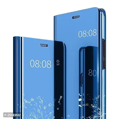 CSK Flip Cover Oppo A15 Mirror Flip Heavy Case Video Stand 360? Protection Mobile Flip Cover for Oppo A15 - Blue