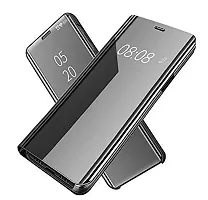 CSK Flip Cover Samsung Galaxy S21 Mirror Flip Poly Carbonate Semi Transparent, Mirror Flip Case Cover for Samsung Galaxy S21 - Black-thumb1