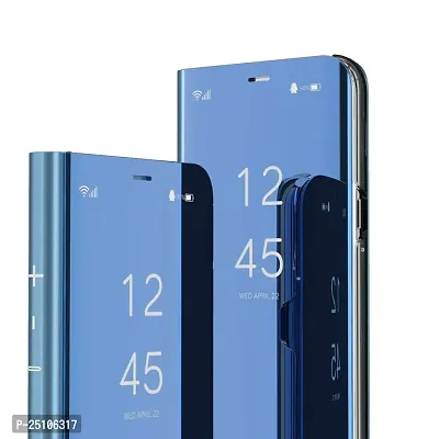 CSK Flip Cover Samsung Galaxy M42 5G Clear Mirror View Leather Flip PC Mirror Flip Folio with Magnetic Horizontal Kickstand Mirror Flip Case for Samsung Galaxy M42 5G - Blue