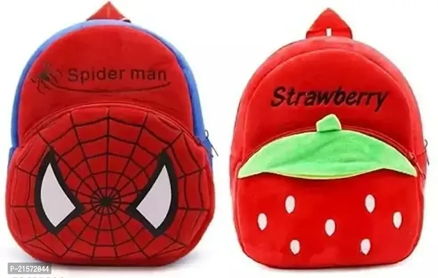 CSK Spider Red  Stawarry Combo Kids School Bag Cute Backpacks for Girls/Boys/Animal Cartoon Mini Travel Bag Backpack for Kids Girl Boy 2-6 Years