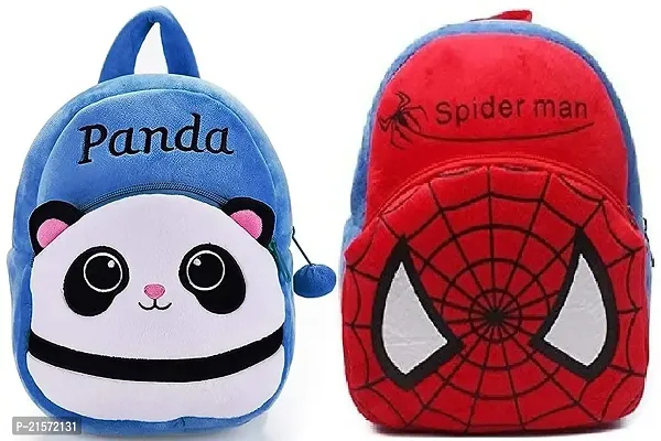 CSK Panda Blue  Spider Red Combo Kids School Bag Cute Backpacks for Girls/Boys/Animal Cartoon Mini Travel Bag Backpack for Kids Girl Boy 2-6 Years