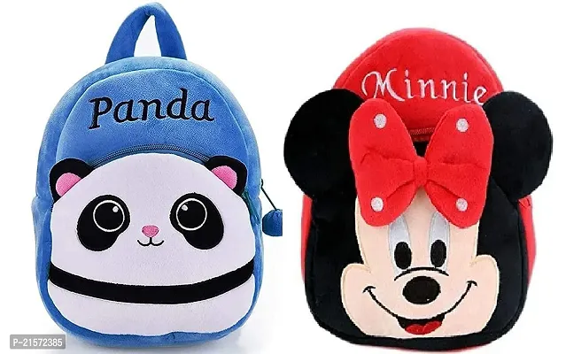 CSK Panda Blue  Minnie Red Combo Kids School Bag Cute Backpacks for Girls/Boys/Animal Cartoon Mini Travel Bag Backpack for Kids Girl Boy 2-6 Years