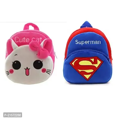 CSK Superman  Cute Cat Pink Combo Kids School Bag Cute Backpacks for Girls/Boys/Animal Cartoon Mini Travel Bag Backpack for Kids Girl Boy 2-6 Years-thumb0