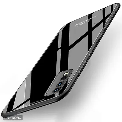 CSK Luxurious Toughened Glass Back Case with Shockproof TPU Bumper Case Cover Designed for?Vivo V20 SE - Black