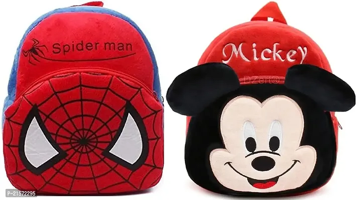 CSK Spider Red  Mickey Down Combo Kids School Bag Cute Backpacks for Girls/Boys/Animal Cartoon Mini Travel Bag Backpack for Kids Girl Boy 2-6 Years