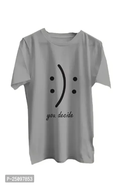 CSK Store You Decide Happy  Sad Face Design Printed Round Neck T-Shirt for Men-thumb0