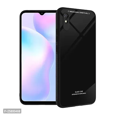 CSK Glass Back Case Cover for Redmi 9A Sports Luxury Toughened Shockproof TPU Bumper Case Cover Designed for Redmi 9A Sports (Black)