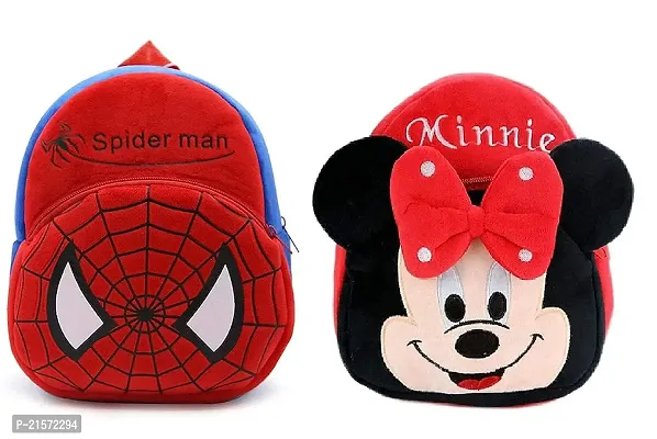 CSK Spider Red  Minnie Red Down Combo Kids School Bag Cute Backpacks for Girls/Boys/Animal Cartoon Mini Travel Bag Backpack for Kids Girl Boy 2-6 Years-thumb0