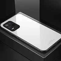 CSK Glass Back Case Cover for Realme 8 Luxury Toughened Shockproof TPU Bumper Case Cover Designed for Realme 8 (White)-thumb1
