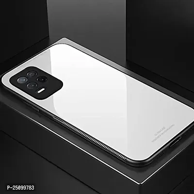CSK Glass Back Case Cover for Realme 8 Luxury Toughened Shockproof TPU Bumper Case Cover Designed for Realme 8 (White)-thumb2