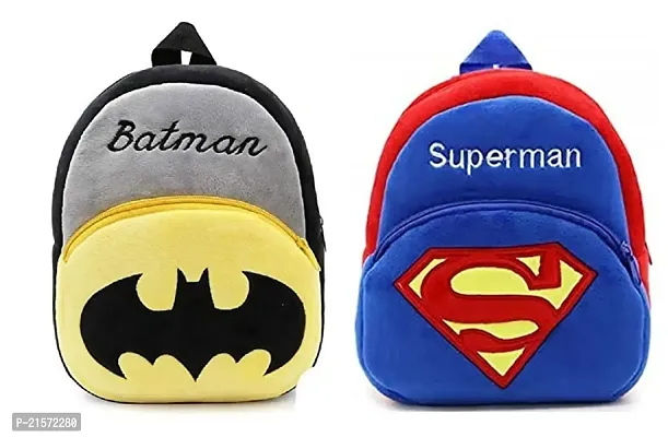 CSK Superman  Batman Combo Kids School Bag Cute Backpacks for Girls/Boys/Animal Cartoon Mini Travel Bag Backpack for Kids Girl Boy 2-6 Years