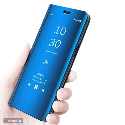 CSK Flip Cover Oppo Reno 7 5G Clear Mirror View Leather Flip PC Mirror Flip Folio with Magnetic Horizontal Kickstand Mirror Flip Case for Oppo Reno 7 5G - Blue-thumb4