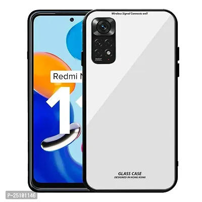 CSK Luxurious Toughened Glass Back Case with Shockproof TPU Bumper Case Cover Designed for?Redmi Note 11s - White-thumb2