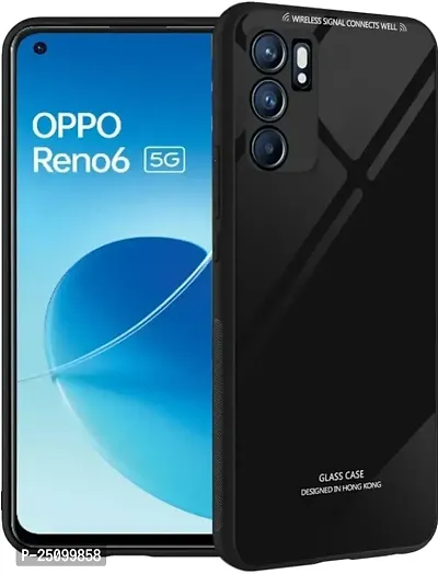 CSK Luxurious Toughened Glass Back Case with Shockproof TPU Bumper Case Cover Designed for?Oppo Reno 6 - Black