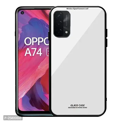 CSK Glass Back Case Cover for Oppo A74 Luxury Toughened Shockproof TPU Bumper Case Cover Designed for Oppo A74 (White)
