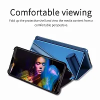 CSK Flip Cover Oppo A15 Mirror Flip Heavy Case Video Stand 360? Protection Mobile Flip Cover for Oppo A15 - Blue-thumb2