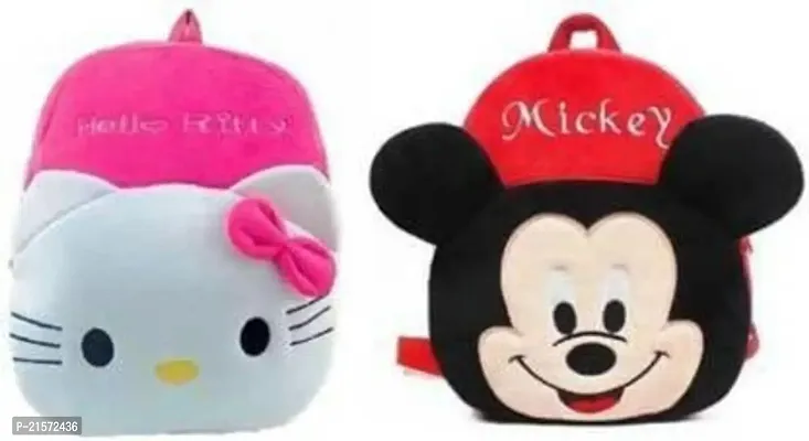 CSK Hello Kitty  Mickey Down Red Combo Kids School Bag Cute Backpacks for Girls/Boys/Animal Cartoon Mini Travel Bag Backpack for Kids Girl Boy 2-6 Years