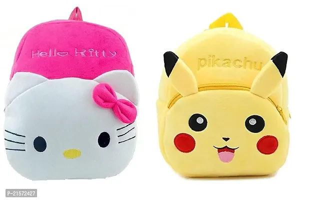 CSK Hello Kitty  Pikachu Combo Kids School Bag Cute Backpacks for Girls/Boys/Animal Cartoon Mini Travel Bag Backpack for Kids Girl Boy 2-6 Years