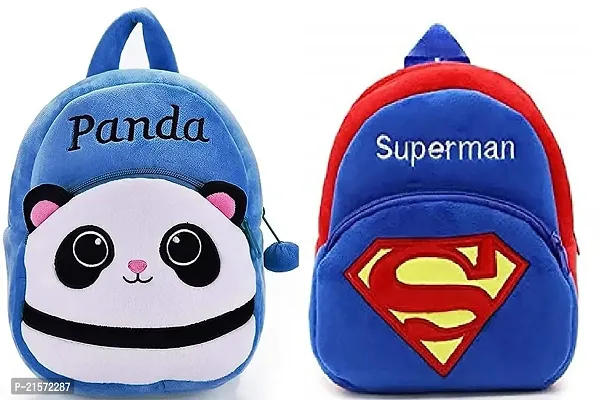 CSK Superman  Panda Blue Down Combo Kids School Bag Cute Backpacks for Girls/Boys/Animal Cartoon Mini Travel Bag Backpack for Kids Girl Boy 2-6 Years