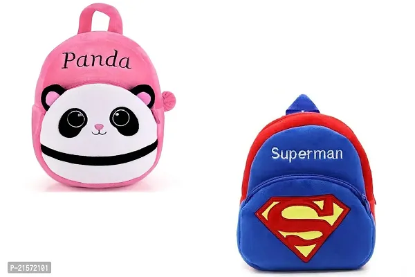 CSK Pink panda  superman Blue Combo Kids School Bag Cute Backpacks for Girls/Boys/Animal Cartoon Mini Travel Bag Backpack for Kids Girl Boy 2-6 Years