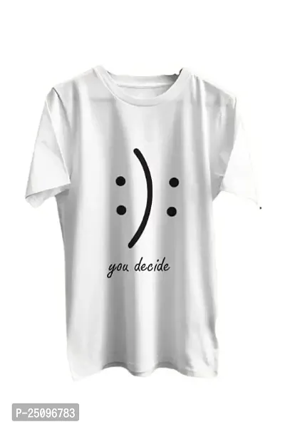 CSK Store You Decide Happy  Sad Face Design Printed Round Neck T-Shirt for Men-thumb0