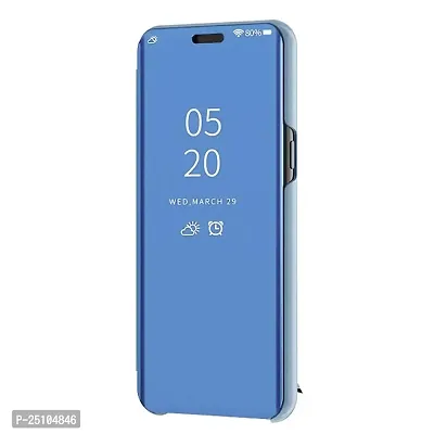 CSK Flip Cover Oppo Reno 7 5G Clear Mirror View Leather Flip PC Mirror Flip Folio with Magnetic Horizontal Kickstand Mirror Flip Case for Oppo Reno 7 5G - Blue-thumb2