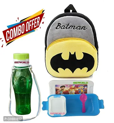 Soft Cartoon Plush School Bag  with Water Bottle and Lunch Box for Kids Combo of 3-thumb0