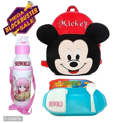 Stylish Soft Cartoon Plush Backpacks With Water Bottle And Lunch Box Combo Of 3-thumb0