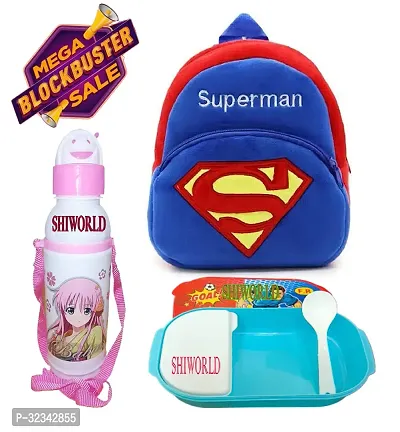 Stylish Soft Cartoon Plush Backpacks With Water Bottle And Lunch Box Combo Of 3-thumb0